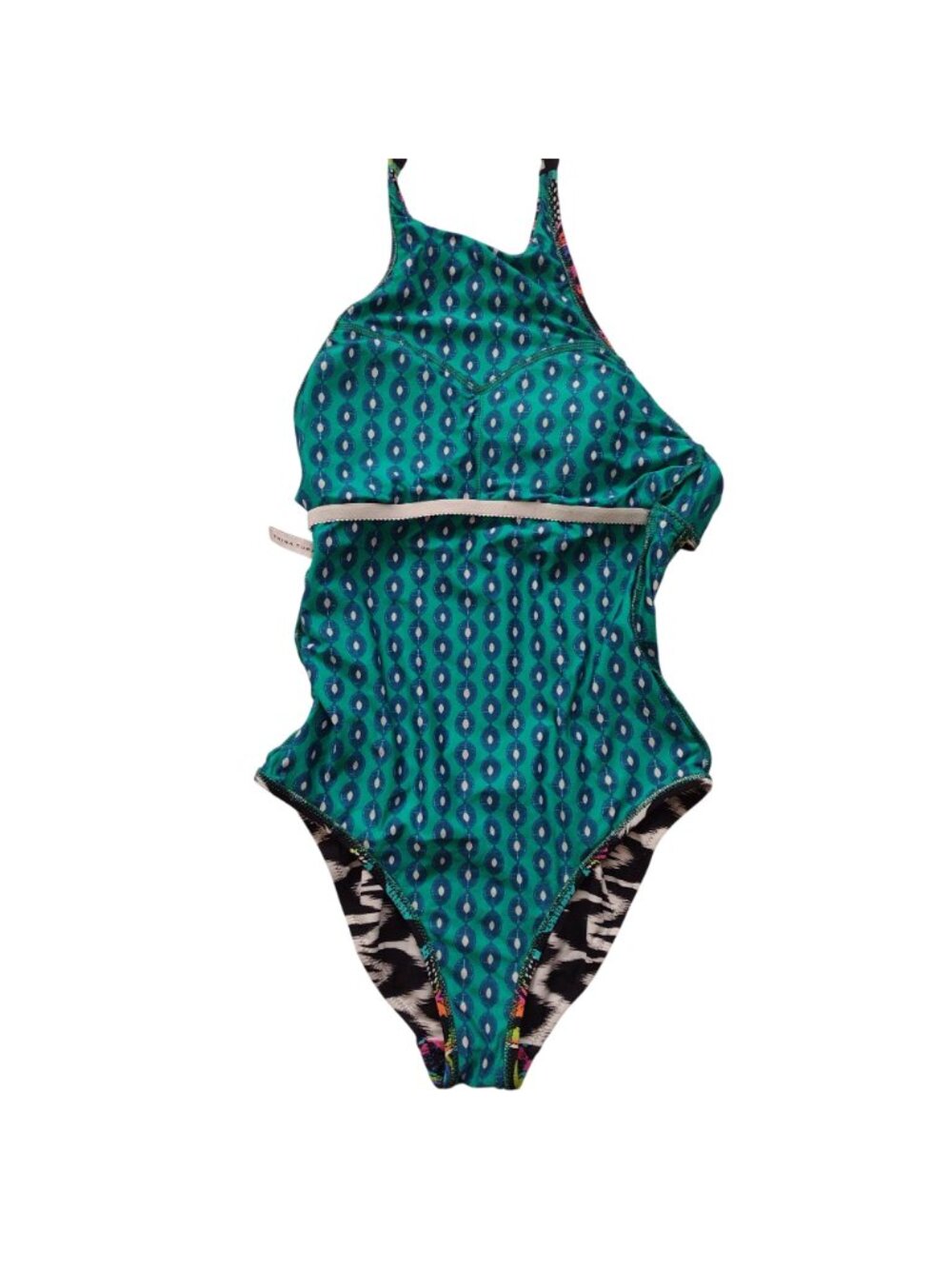 Trina Turk Africana High Neck Swimsuit M Colorful Printed High Leg One Piece - Picture 9 of 11